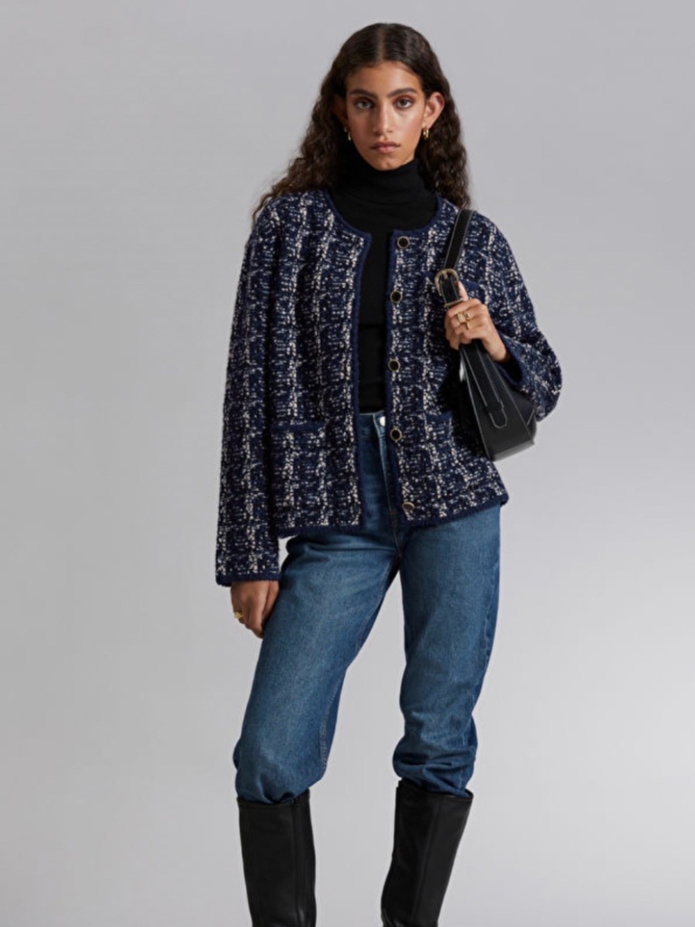 & Other Stories Navy Tweed Jacket